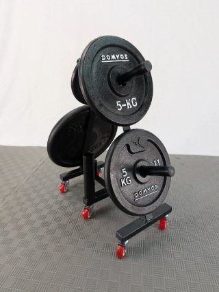 Soporte triangular con ruedas para discos de pesas