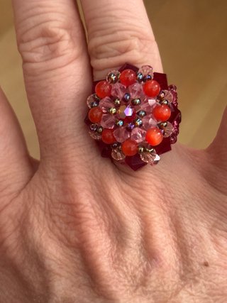 Anillo Cristales Swarovski Rosa y Rojo