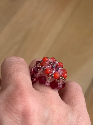 Anillo Cristales Swarovski Rosa y Rojo