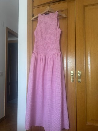 Vestido midi rosa cuadros vichy