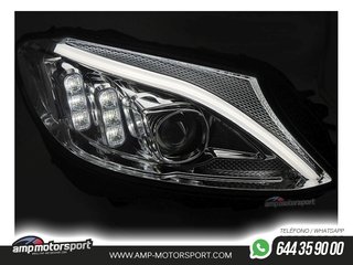 FAROS DELANTEROS DINAMICOS PARA MERCEDES CLASE C W205 CROMADO 2014-2018