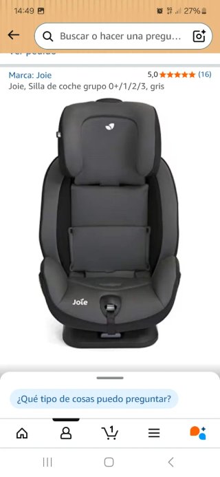 Silla coche Joie Isofix Grupo 0+/1/2/3 Gris