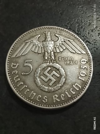 Moneda 5 Reichsmark Plata 900 1939