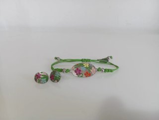 Conjunto Lotus Silver Plata Pulsera y Pendientes