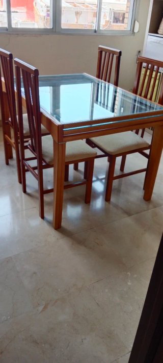 Mesa de comedor cristal y madera extensible