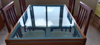 Mesa de comedor cristal y madera extensible