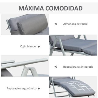 Tumbona Plegable Jardín Respaldo Ajustable