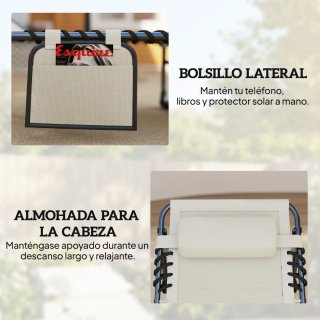 Set 2 Tumbonas Plegables Beige con Reposacabezas