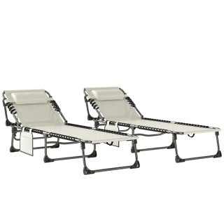 Set 2 Tumbonas Plegables Beige con Reposacabezas