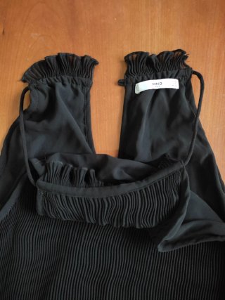 Vestido Mango Negro Plisado Talla M