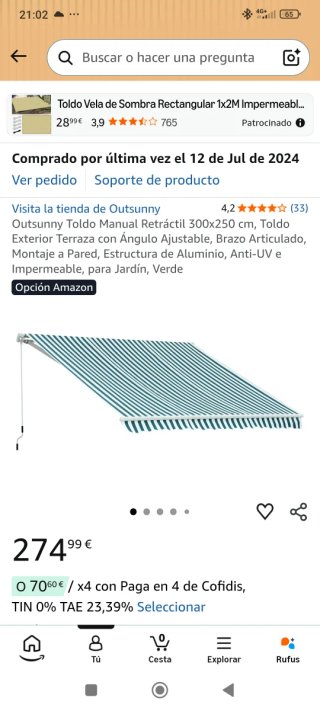 Toldo Outsunny Verde Rectangular
