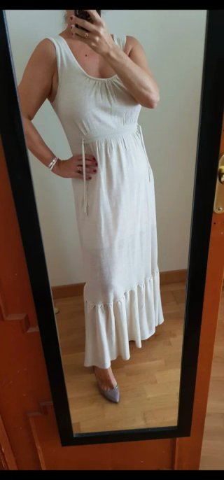 Vestido largo lino Mango T.M beige