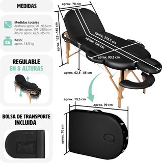 Camilla para masajes de 3 zonas 230 x 104 x 85 cm negro