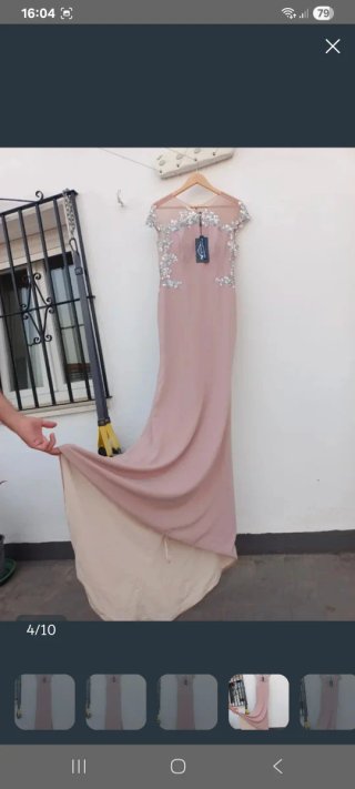 Vestido X&M rosa con bordados plateado