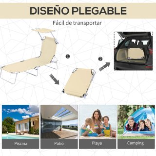 Tumbona Plegable con Toldo Beige