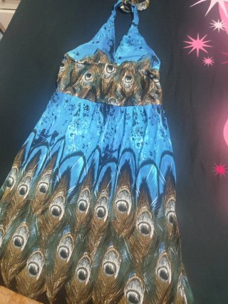 Vestido halter estampado pavo real Talla L