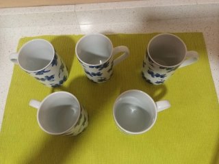 Juego 5 Tazas Desayuno Flores Azules