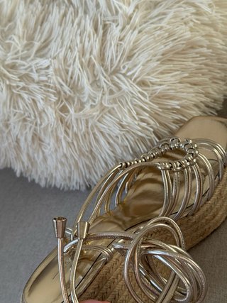 Sandalias Cuña Doradas Esparto Cordones Talla 39