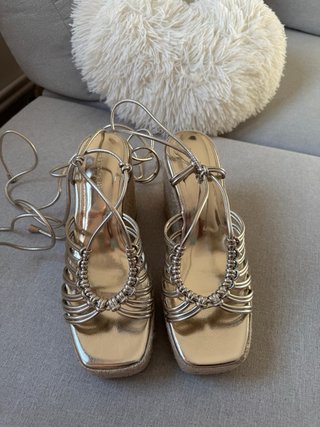 Sandalias Cuña Doradas Esparto Cordones Talla 39