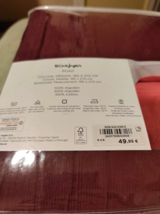 Colcha El Corte Inglés 90cm Algodón Roja