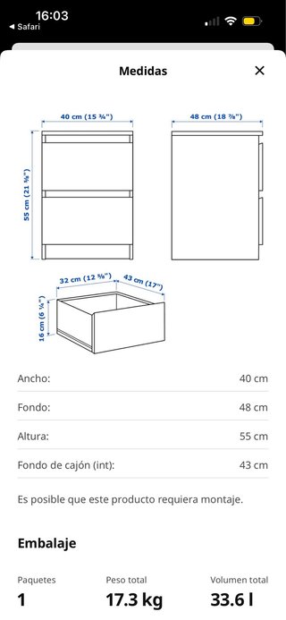 Mesita de noche Malm Ikea Madera