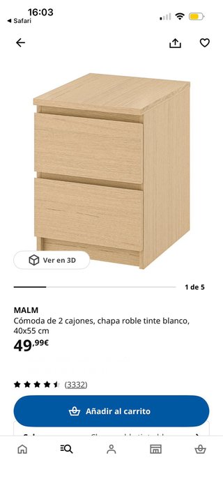 Mesita de noche Malm Ikea Madera