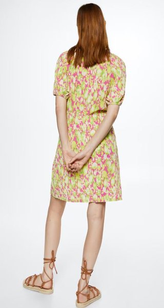 Vestido Verano Mango Verde y Rosa