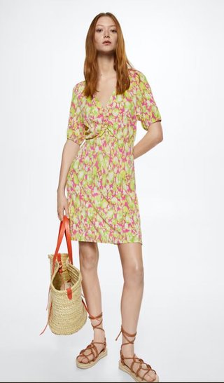 Vestido Verano Mango Verde y Rosa
