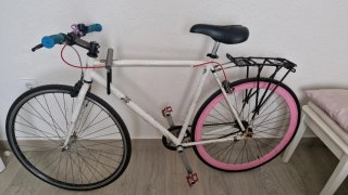 Bicicleta Fixie Blanca Ruedas Rosas