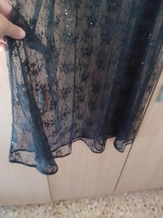 Falda larga encaje negro lentejuelas