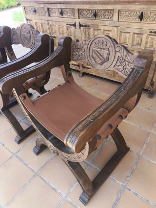 3 Sillas Dante Clásicas Madera y Piel