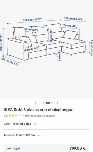 Sofá Cama 3 Plazas Chaiselongue Beige