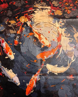 Quadro dipinto a mano pesci koi
