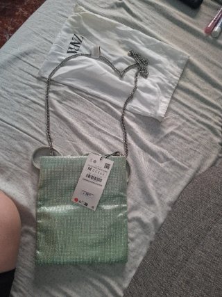 Bolso de mano Zara verde y plateado