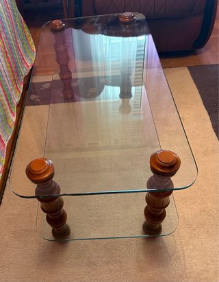 Mesa centro cristal patas madera