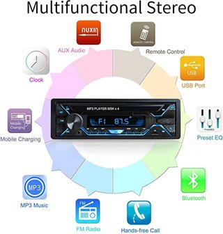 Radio Coche MP3 USB/SD, 60W,Bluetooth,1 dim