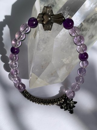 Pulsera Amatista Uruguay y Obsidiana Plateada 6mm