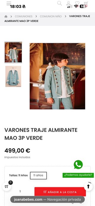 Traje Comunión Almirante Niño Talla 11
