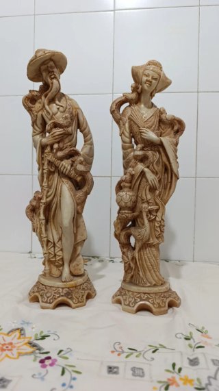 Pareja Figuras Orientales Vintage Resina