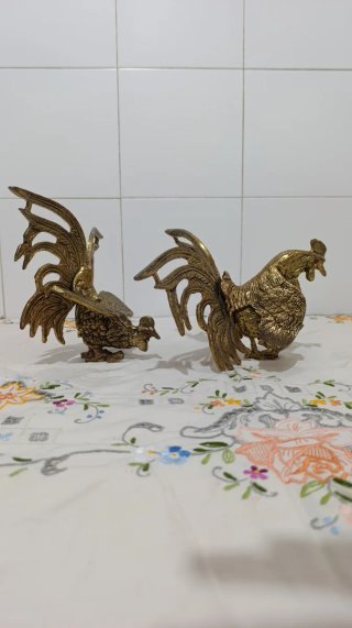 Pareja Gallos Latón Vintage