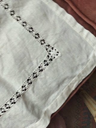 Mantel antiguo lino blanco deshilados