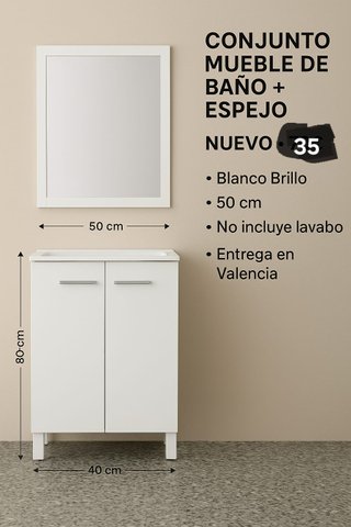 Conjunto Mueble Baño + Espejo Blanco