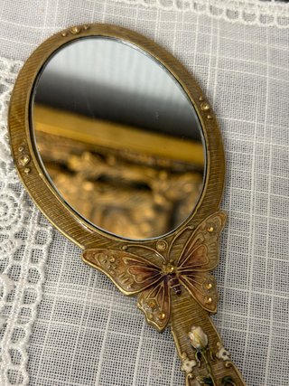 Espejo de mano vintage mariposa y rosa