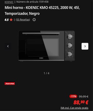 Horno Koenic 45L 2000W Temporizador