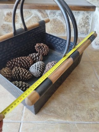 Cesta leña chimenea metal y madera