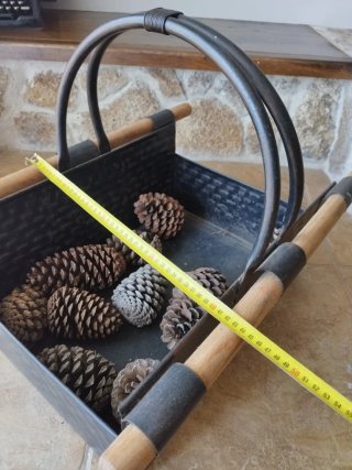 Cesta leña chimenea metal y madera
