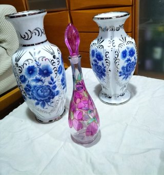 3x1 Jarrones de porcelana y cristal decorado