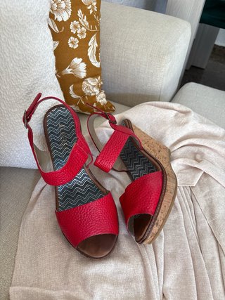 Sandalias de piel Talla 39 (Rojo y Blanco)
