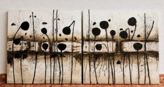 Cuadro abstracto flores negras beige