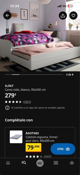 Cama nido de madera blanca ikea slack. DESMONTADA